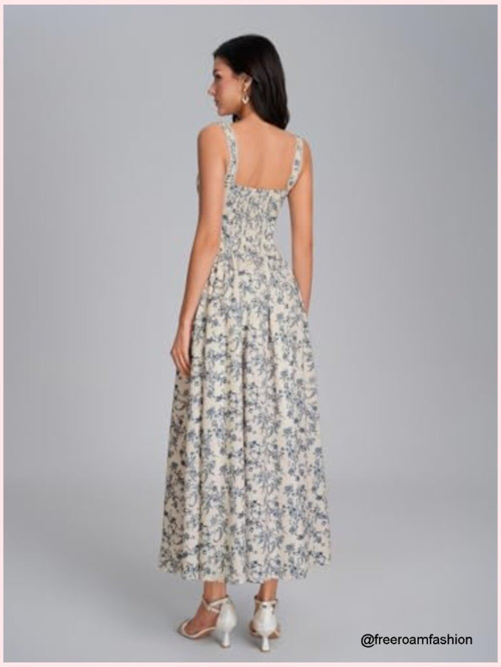 Sleeveless Corset Midi Dress with Pockets Smocked Flowy A-Line - Picture 4 of 7